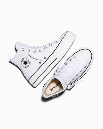 Chuck Taylor All Star Leather Platform White/Black/White, Angled View
