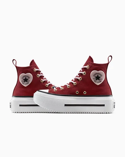 Chuck Taylor All Star Double Stack Platform Heart Charm Deep Bordeau/Sugar Berry/White, Detail Angle View