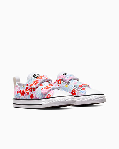 Chuck Taylor All Star Easy On Floral White/True Sky/Oops Pink, Top and Side View
