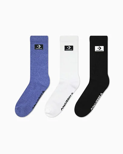 3-Pack Stacked Patch Crew Socks White, Front View