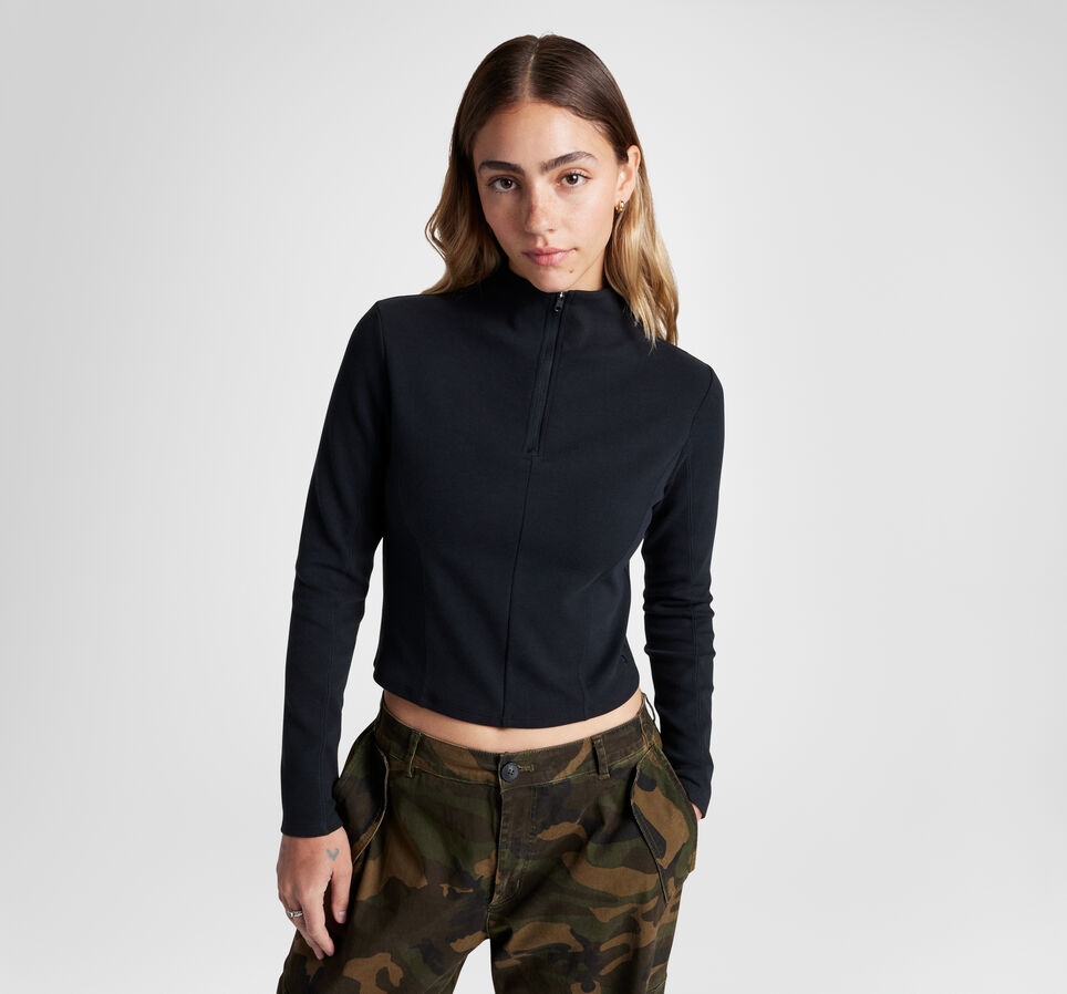 Half-Zip Mock Neck Long Sleeve Top Converse Black