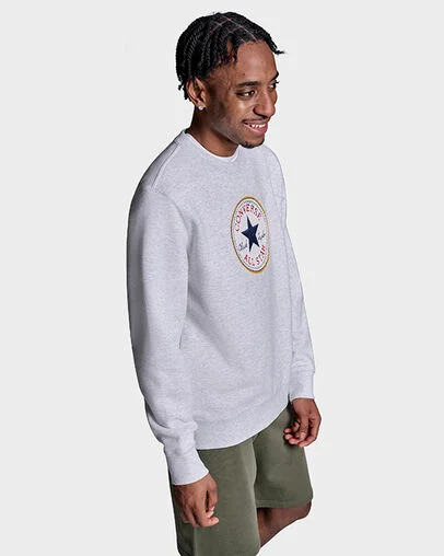 Chenille Patch Heritage Crew Neck Lt Grey Heather, Full Body View