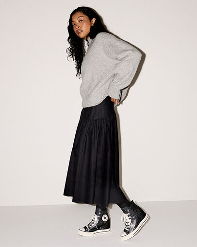 Chuck Taylor All Star Wedge Platform Sparkle Black/Egret/Black, On Foot Shot 1