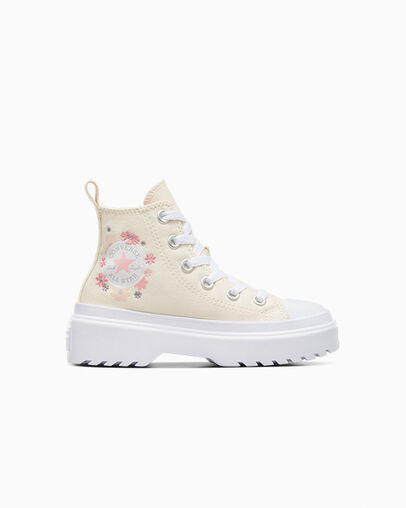 Chuck Taylor All Star Lugged Lift Platform Flowers Easy On Egret/White/Pink Phase, Outer Side View