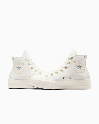 Chuck Taylor All Star Lift Platform Tiny Tattoos Vintage White/Cocoon Blue, Detail Angle View