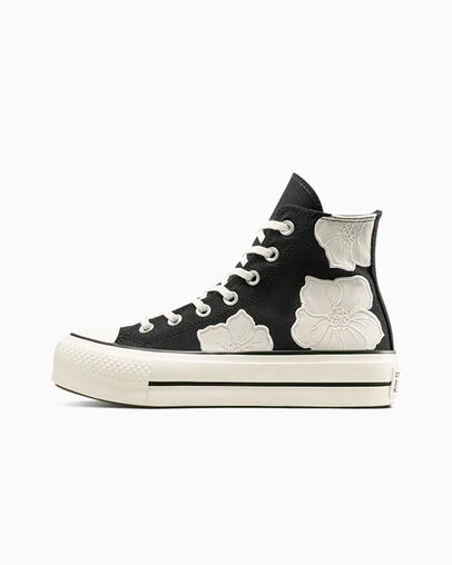 Chuck Taylor All Star Lift Platform Embroidered Satin Flowers Black/Egret/Light Dune, Inner Side View