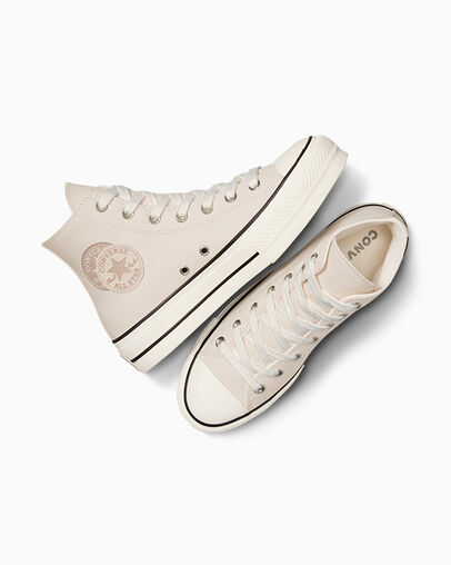 Chuck Taylor All Star Lift Platform Natural Tones Desert Sand/Egret/Black, Angled View
