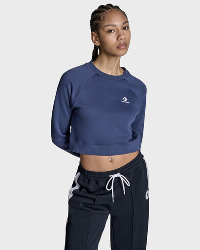 Star Chevron Cropped Crew Neck Navy, Front View