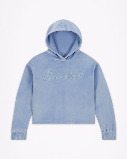 Velour Lurex Hoodie Blue Heron, Front View