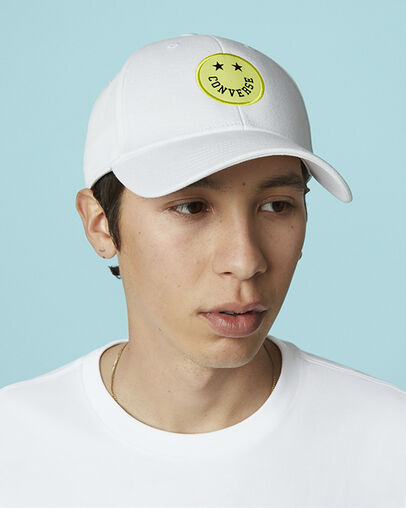 Happy Camper Baseball Cap White, Front View