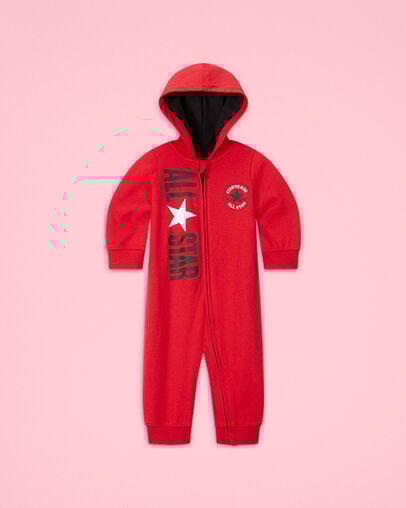 Chuck Taylor Patch Hooded Zip-Up Coverall Enamel Red, Front View