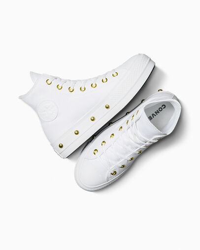 Chuck Taylor All Star Lift Platform Star Studded White/White/Gold, Angled View