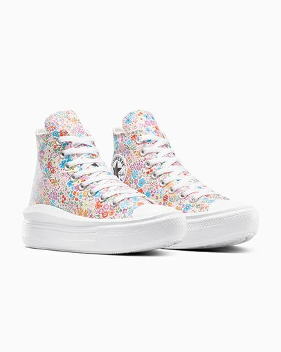 Chuck Taylor All Star Move Platform Mini Flowers White/Cactus Bud, Top and Side View