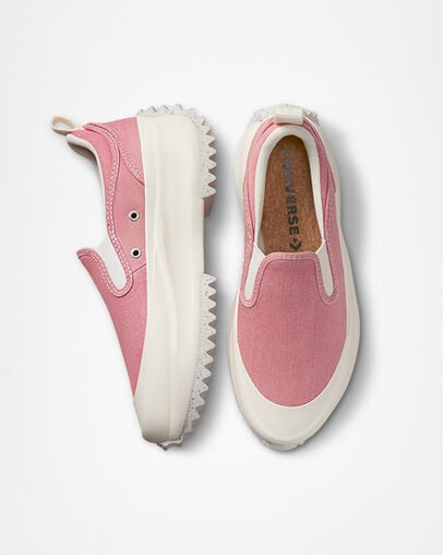 Run Star Hike Slip Platform Cotton Twill Red/Egret/Egret, Top and Side View