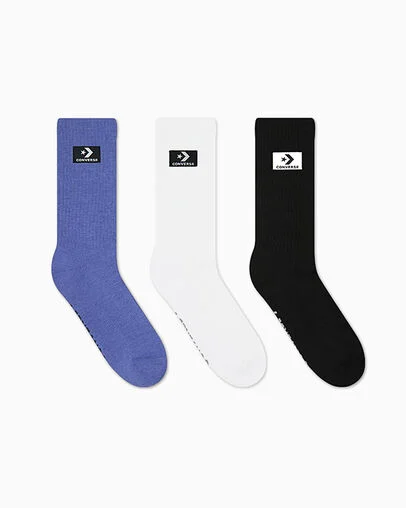 3-Pack Stacked Patch Crew Socks White, 3/4 View