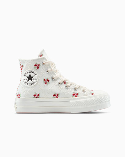 Chuck Taylor All Star Lift Platform Rose Cross Stitch Vintage White/Horizon Pink, Outer Side View
