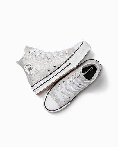 Chuck Taylor All Star EVA Lift Platform Prism Glitter Mouse/White/Black, Angled View