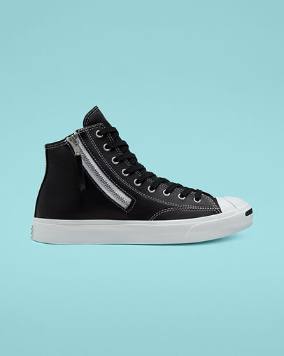 Leather Side Zip Jack Purcell Black/Black/White