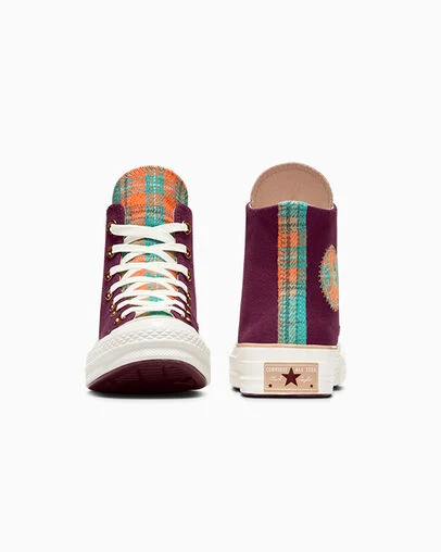 Chuck 70 Canvas & Plaid Deep Bordeaux/Egret, Heel View
