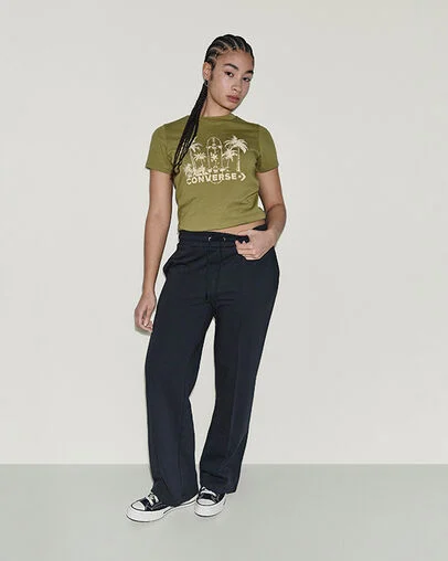 French Terry Front Seam Pants Converse Black, Full Body View