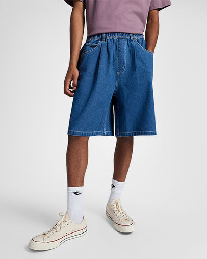 Baggy 9" Denim Shorts Lt Stone Wash, Front View