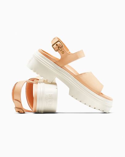 Converse Chuck Taylor All Star Lugged Heel Sandal Leather Coastal Dune/Egret/Light Gold, Detail Angle View