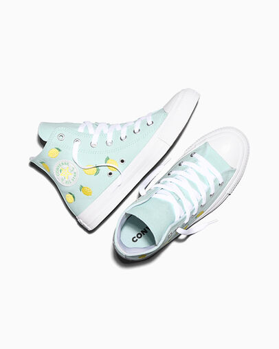 Chuck Taylor All Star Embroidered Citrus Rained Out Blue/Dandy Lion Yellow/White, Angled View