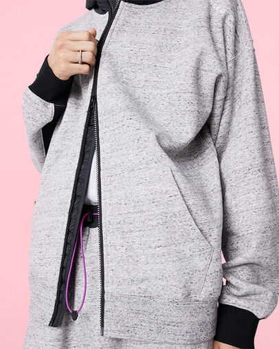 Mixed Media Full-Zip Hoodie Grey Marl