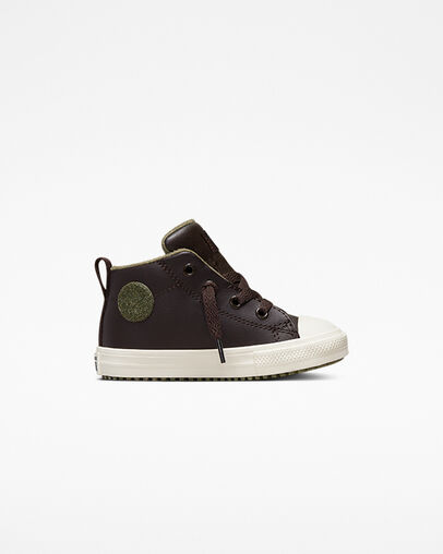 Converse Baby Chuck Taylor All Star Leather Street Mid Top Sneaker Boot, Obsidian/Green Abyss/Bold Lime, 7 M US Toddler