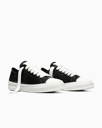 Chuck Taylor Throwback Waxed Denim Black/Vintage White, Top and Side View