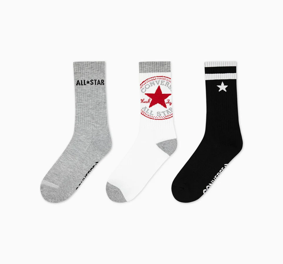 3-Pack Oversized Chuck Patch Crew Socks Black