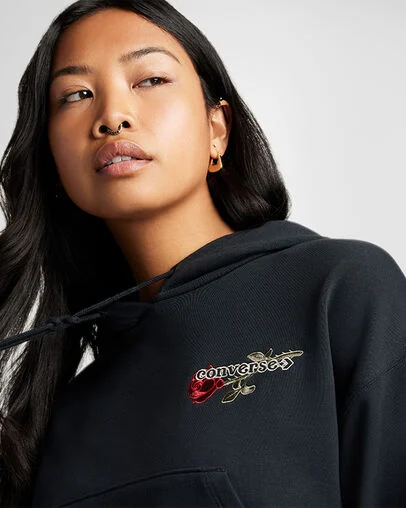 Valentine's Day Cropped Hoodie Converse Black