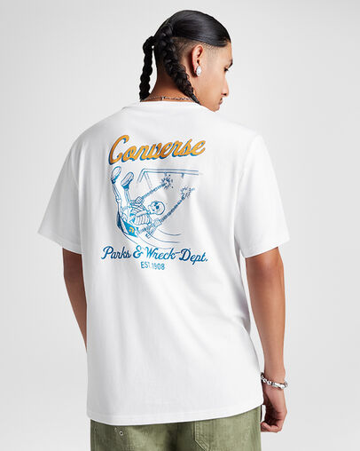 Swinging Skeleton T-Shirt White, Back View