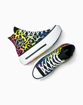 Chuck Taylor All Star Lift Double Stack Platform Pride Chaos Fuchsia/Orange Rind, Outer Side View