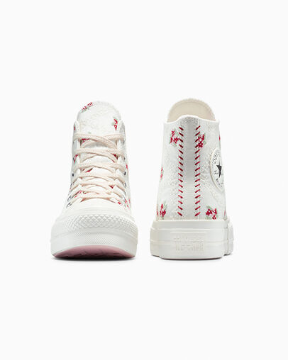 Chuck Taylor All Star Lift Platform Rose Cross Stitch Vintage White/Horizon Pink, Heel View