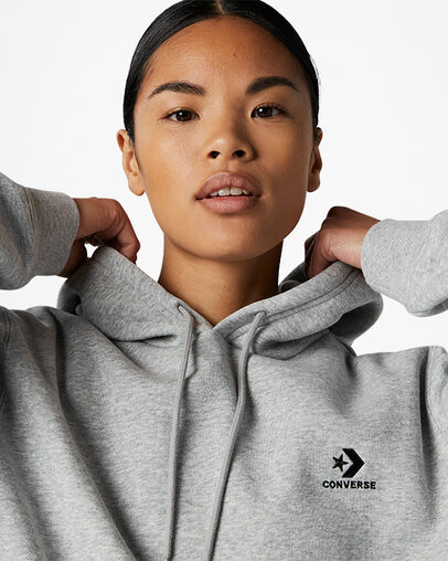 Converse Go-To Embroidered Star Chevron Standard-Fit Fleece Hoodie Vintage Grey Heather, Detail View