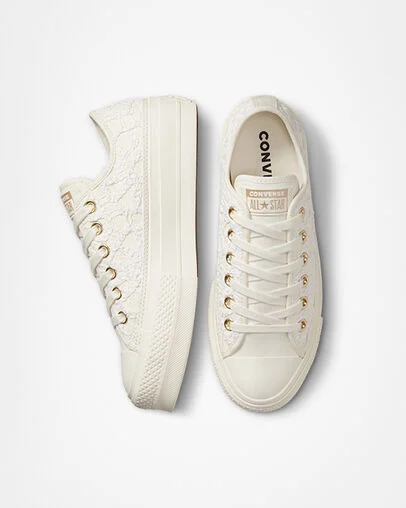 Chuck Taylor All Star Lift Platform Daisy Cord White/Egret/Egret, Top and Side View