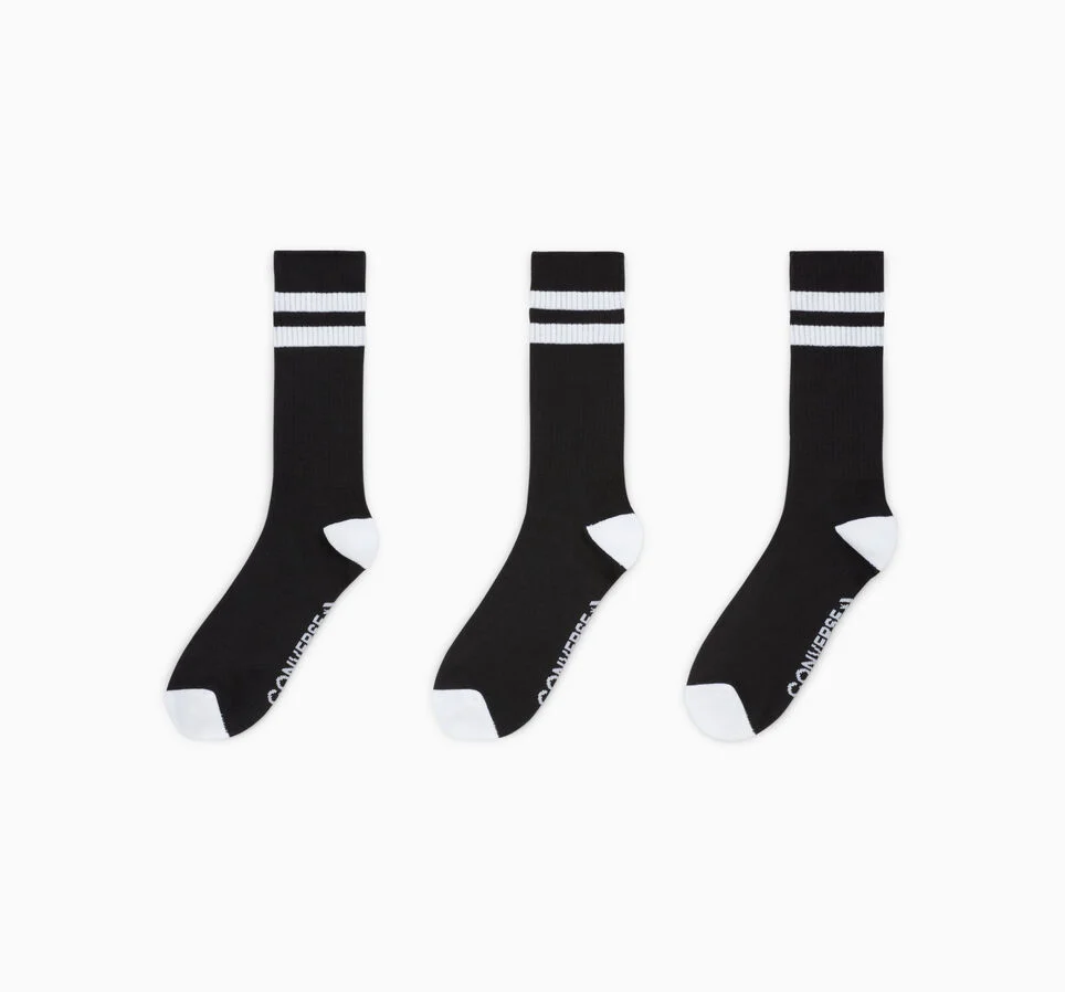 3-Pack Double Stripe Crew Socks Black