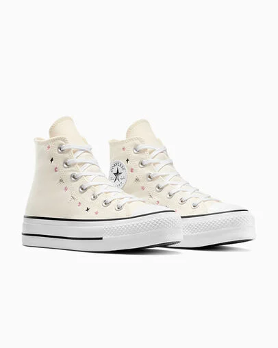 Chuck Taylor All Star Lift Platform Celestial Egret/Black/Cactus Bud, Top and Side View
