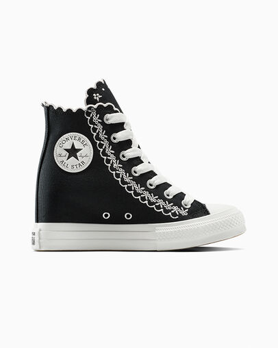 Chuck Taylor All Star Wedge Platform Embroidered Flowers Black/Vintage White/Pale Petal, Outer Side View