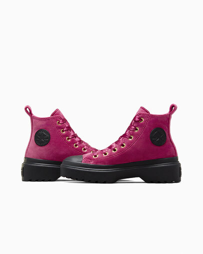 Chuck Taylor All Star Lugged Lift Platform Velvet Legend Berry/Black/Black, Detail Angle View