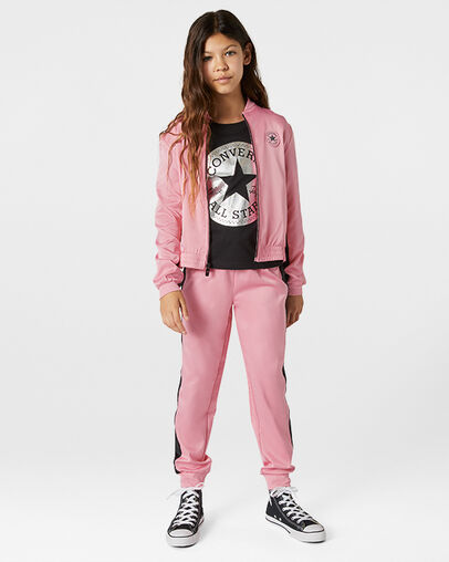 Colorblocked Satin Track Full-Zip Coastal Pink