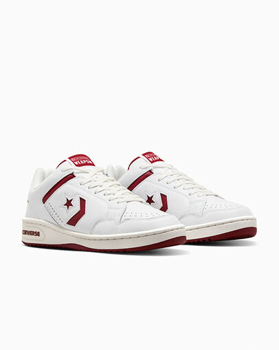 Converse Weapon Leather White/White/Park Red, Top and Side View