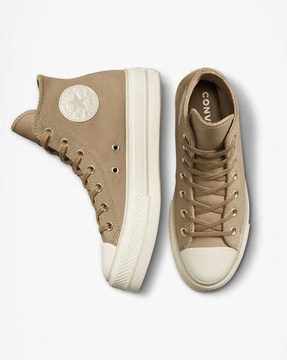 Chuck Taylor All Star Lift Platform Suede Nomad Khaki/Desert Sand/Egret, Top and Side View
