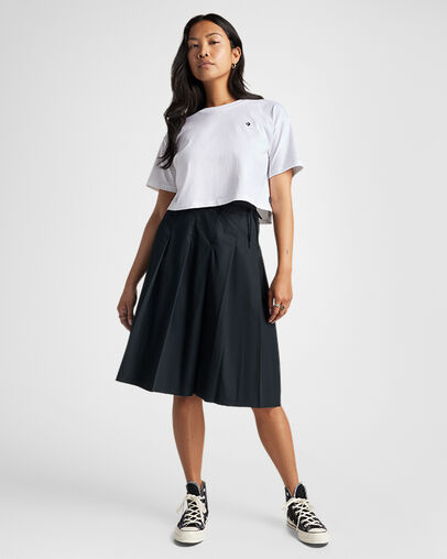 Pleated Crossover Midi Skirt Converse Black, Full Body View