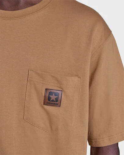 Brushed Cotton Box Patch T-Shirt Honey Stick Brown