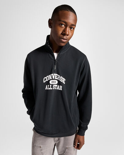 Retro Quarter Zip Converse Black, Front View
