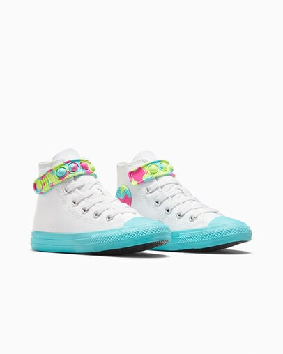 Chuck Taylor All Star Bubble Strap Easy On Hyper Brights White/Triple Cyan/Slime Light, Top and Side View