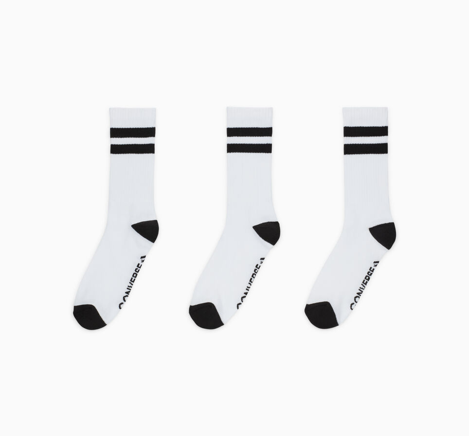 3-Pack Double Stripe Crew Socks White
