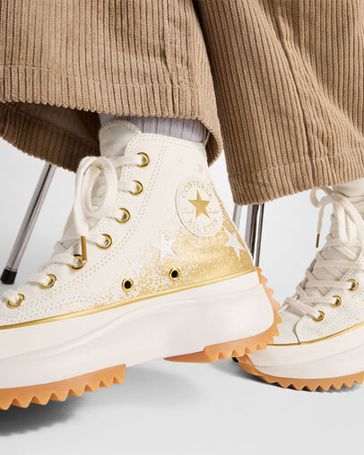 Run Star Hike Platform Gold & Embroidered Stars Vintage White/Vintage White, Reflective View